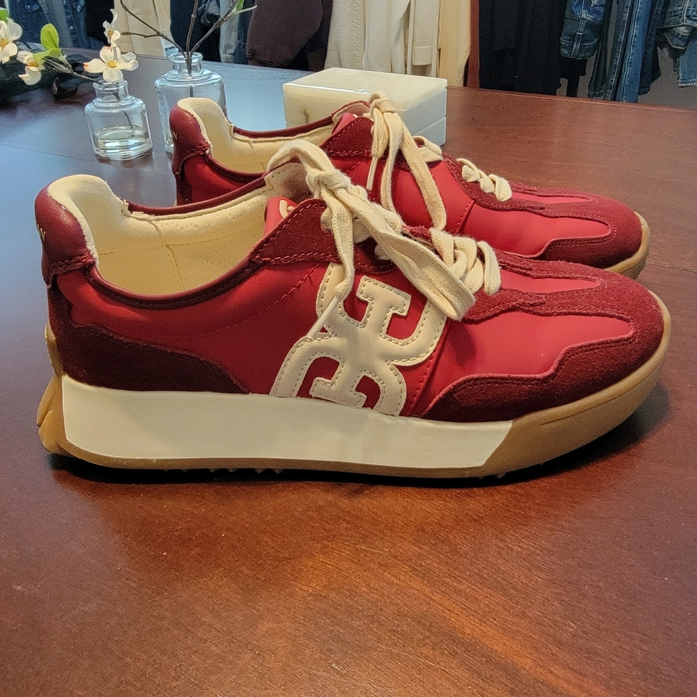 Sam Edelman Langley Red and Cream Sneakers Size 7.5